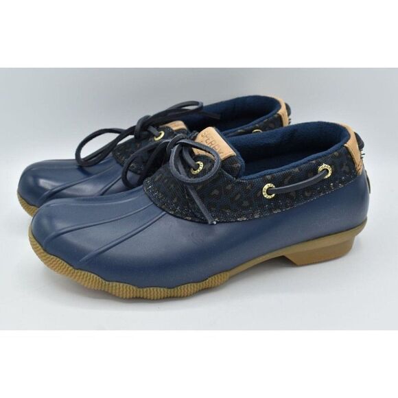 Sperry Womens Size 7 Saltwater 1 Eye Cheetah Navy Slip on Duck Boots Shoes - Picture 1 of 12